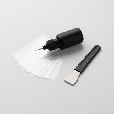 Wexxford GlassFix windshield repair kit: resin applicator, curing films and razor blade